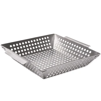 

Stainless Steel Grill Wok,Vegetable Grill Basket - Safe/Clean Porcelain Enamel BBQ Grilling Basket for Veggies, Kabobs, Seafood,