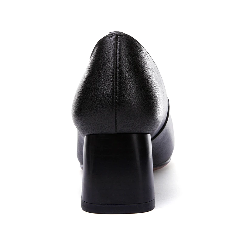 Mid Heels Women Genuine Cow Leather New Spring Autumn Elegant Ladies Heel Shoes C185 Woman Brown Black Square Toe Casual Pumps