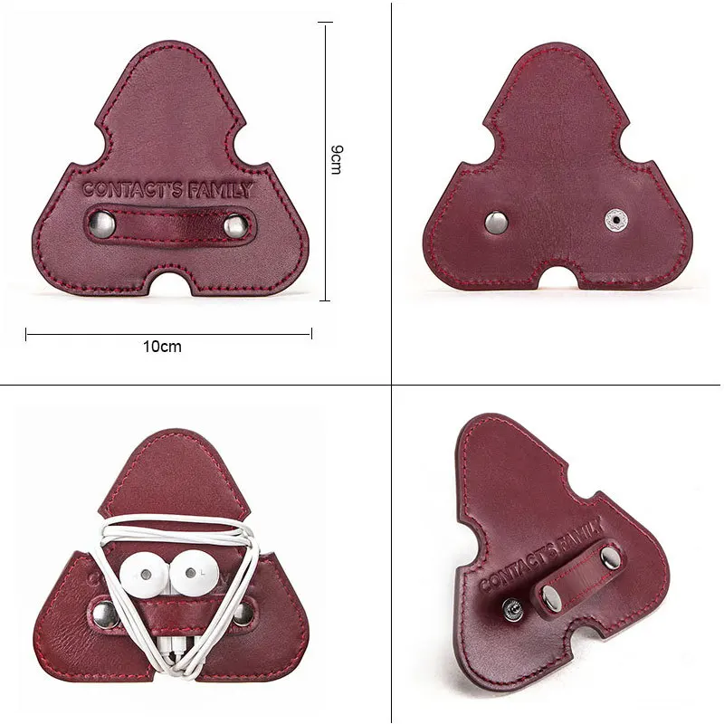 Headphone winder leather red triangle data cable protective cover universal hub storage device holder case carry