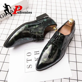 

PULOMIES Men Oxfords Split Genuine Leather Shoes Men Pointed Toe Flats Shoes Casual Dress Shoes Footwear Loafers Nightclub Shoes