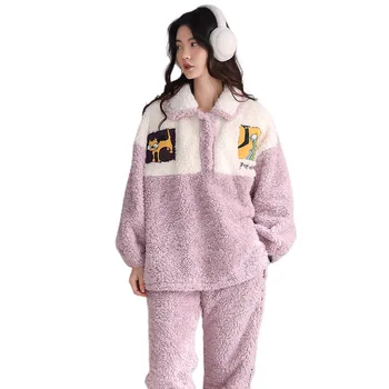 

Coral velvet pajamas women winter plus velvet thickening furry cute cartoon home service suit