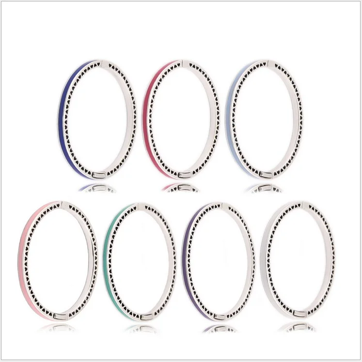 Подлинный 925 пробы Серебряный браслет эмаль Сияющие сердца с кубическим цирконием браслет подходит для женщин шарик Шарм ювелирные изделия