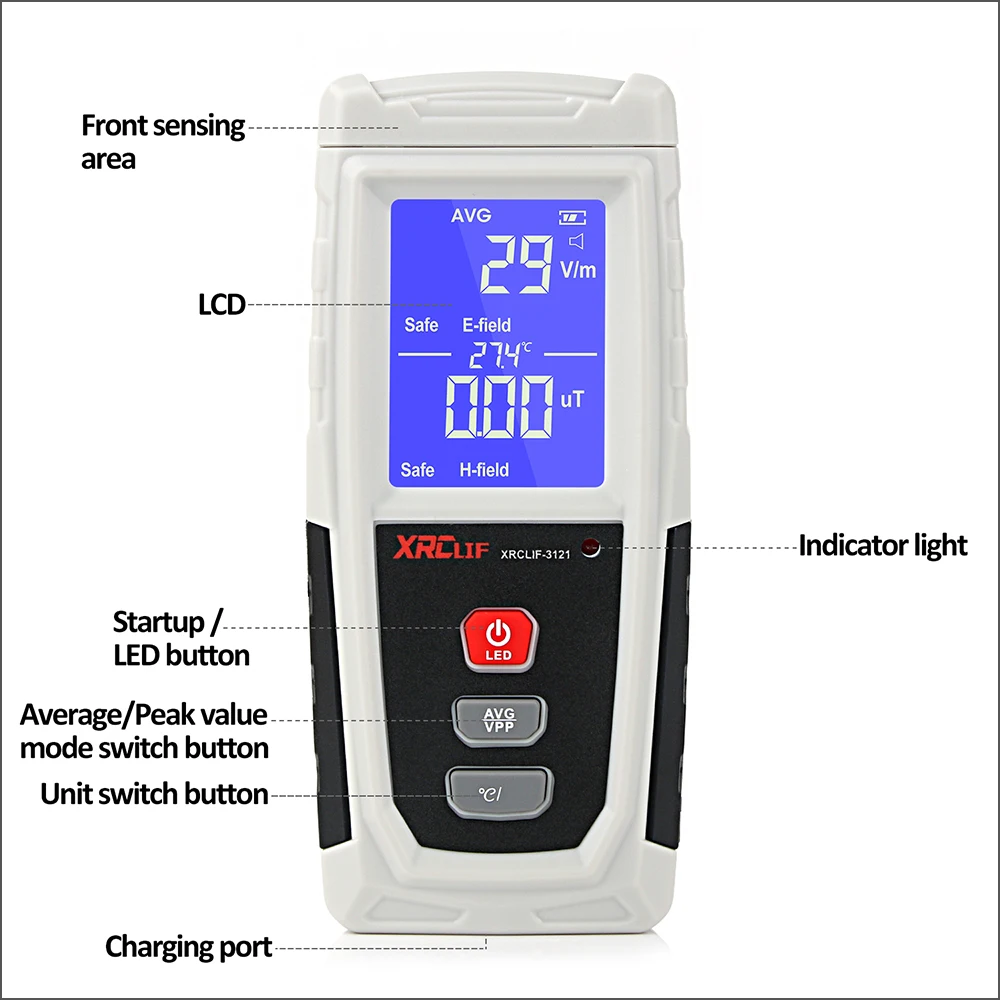 XRCLIF Electromagnetic Field Radiation Detector Tester Emf Meter Rechargeable Handheld Counter Emission Dosimeter Computer