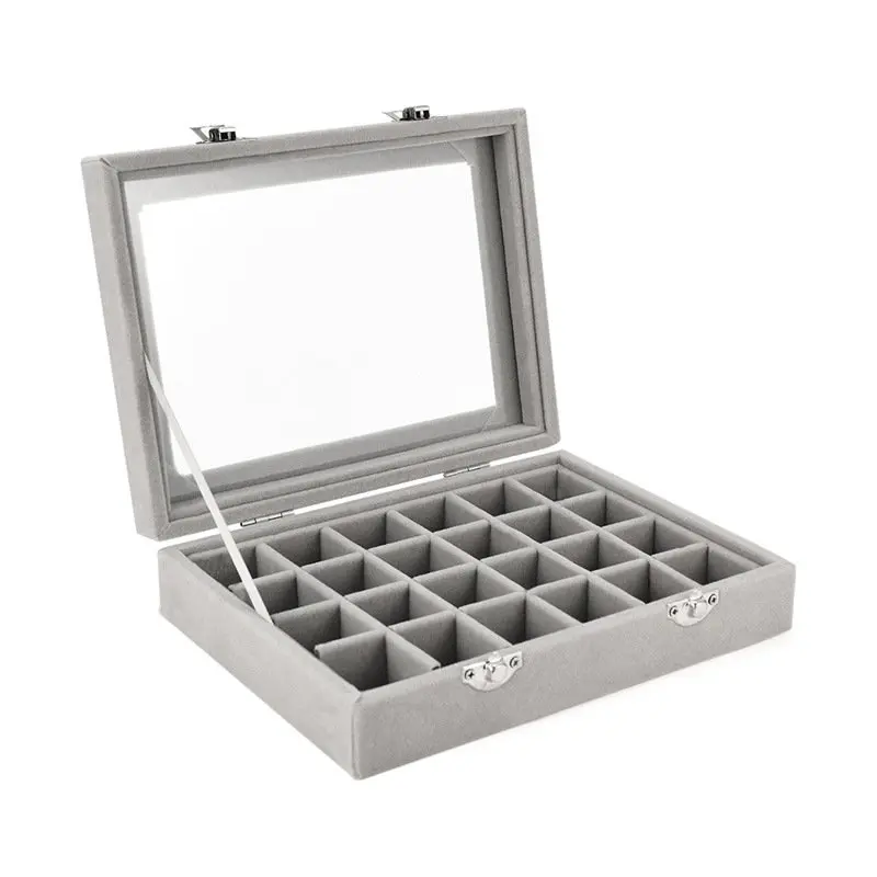 

24 Grids Velvet Jewelry Box Rings Earrings Necklaces Makeup Holder Case Organizer Women Jewelry Storage