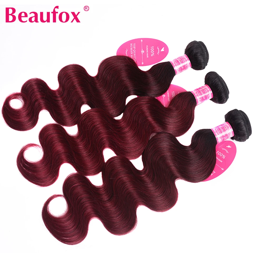 Beaufox Ombre бразильские волосы волнистые пучки 1B 99J/бордовые двухцветные
