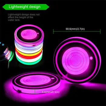 

1 Pair LED Lamp Car Cup Holder Pad Colorful Atmosphere Light For Honda Dodge Turn On / Off For 5 Seconds