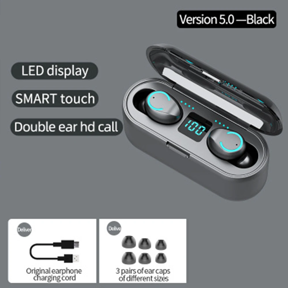 F9-Touch-Y F9 Bluetooth headset 2000 MAh Power Earphone Wireless Earphones Stereo Sport Wireless Headphones Earbuds Headset For IPhone - Цвет: F9-Touch-Y