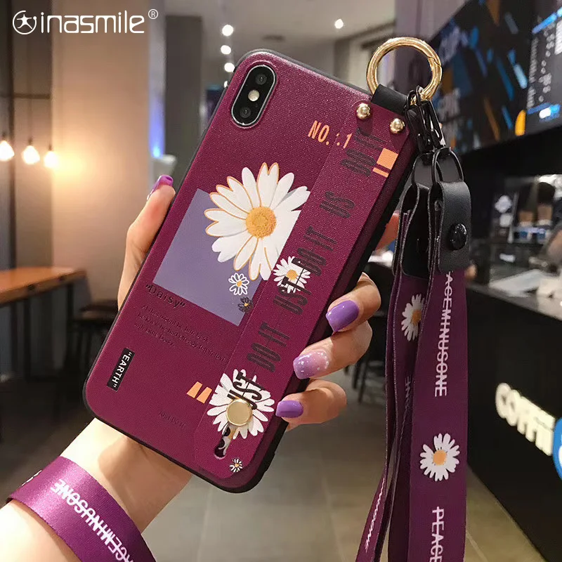 Pretty Case For iphone 7 8 plus 6 6s X Xs max XR 11 pro SE cover funda Soft TPU Wrist Strap Phone Holder coque |