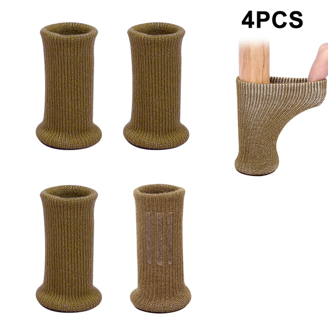 Knitted Table Chair Leg Socks Caps Sofa Stool Leg Cover Non Slip Furniture Feet Pads Hardwood Floor Protector Reduce Noise Light Brown