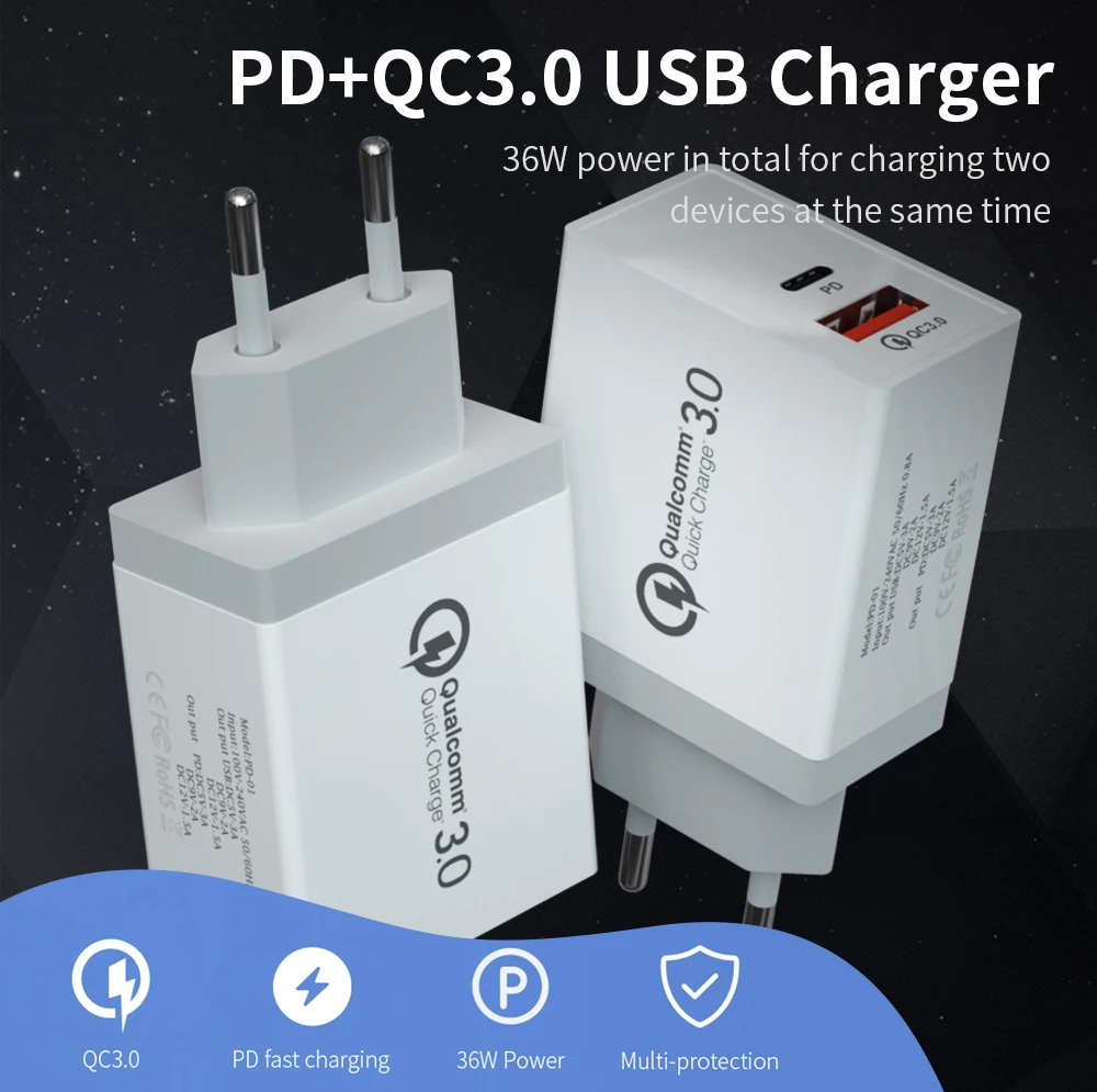 PD Зарядное устройство USB 3,0 Quick Charge 3,0 QC 18 Вт QC3.0 usb type C быстрое зарядное устройство для iPhone 11 Air power Xiaomi Phone charger