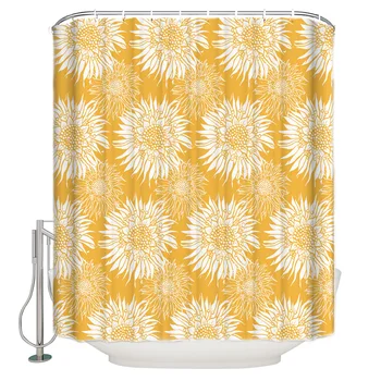 

Blooming Sunflowers Orange Shower Curtain Decor with Hooks Waterproof