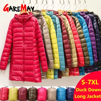 

Winter warm women's Padded Hooded Long Jacket White Duck Down Female Overcoat Ultra Light Slim Solid Jackets Coat Portable Parka