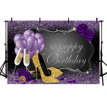 

Mehofond Purple Black Backdrops Adult High Heels Champagne Balloons Rose Birthday Party Photography Backgrounds for Photo Studio