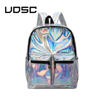 

UOSC Laser Hologram PVC Backpacks Girls Shoulder School Backpack Female Small Leather Holographic Travel Bag Mochila Feminina