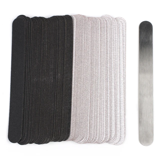 Straight Replacement Nail File 100/180/240 10pcs Grey/Black Removable SandPaper With Stainless Steel Handle Metal Sanding Files