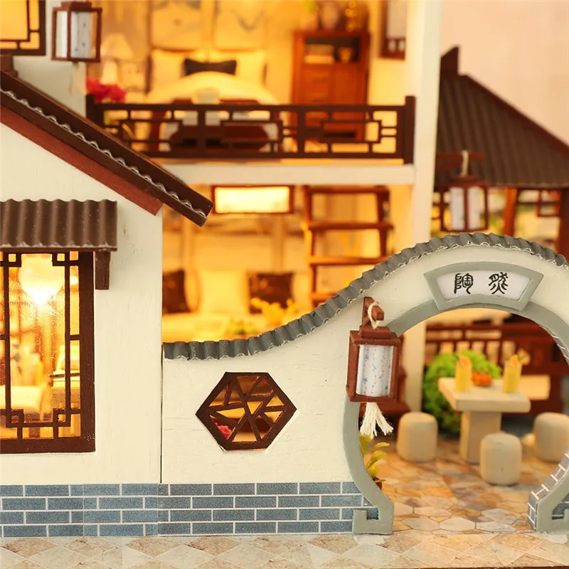 Деревянная игрушка Строительная Модель 3D Деревянный кукольный домик древний город DIY Миниатюрная модель рождественские подарки игрушки#4O21