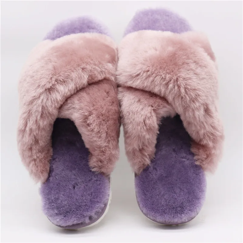 Women Slippers Natural Sheepskin Fur Slippers Female Winter Slippers Women Warm Indoor Soft Wool Lady Home Shoes