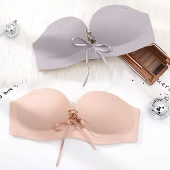 

Sexy Women Strapless Bra Back Closure Padded Bras Drawstring Push Up Seamless Bralette Female Wire Free Underwear hot sale