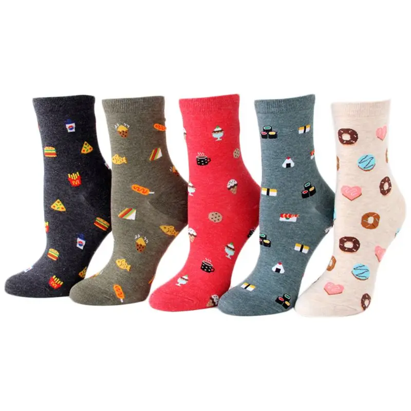 Детские носки, 5 пар Для женщин Harajuku хлопковых носочков для торта Суши Сэндвич мультфильм Еда Колготки чулочно-носочные изделия