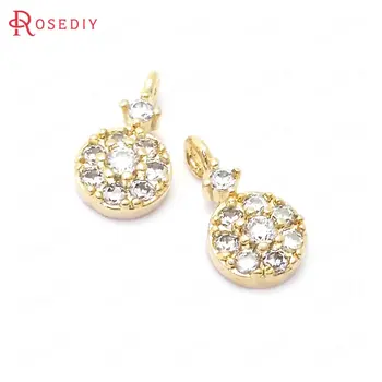 

(39096)10PCS 6x11MM 24K Gold Color Brass and Zircon Round Circle Charms Pendants Jewelry Making Supplies Diy Accessories