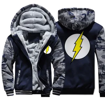 

The Flash Barry Allen Jacket Hoodies Superhero Sweatshirt Men Zipper Winter Thick Fleece Warm Coat Jackets Camouflage Sportswear