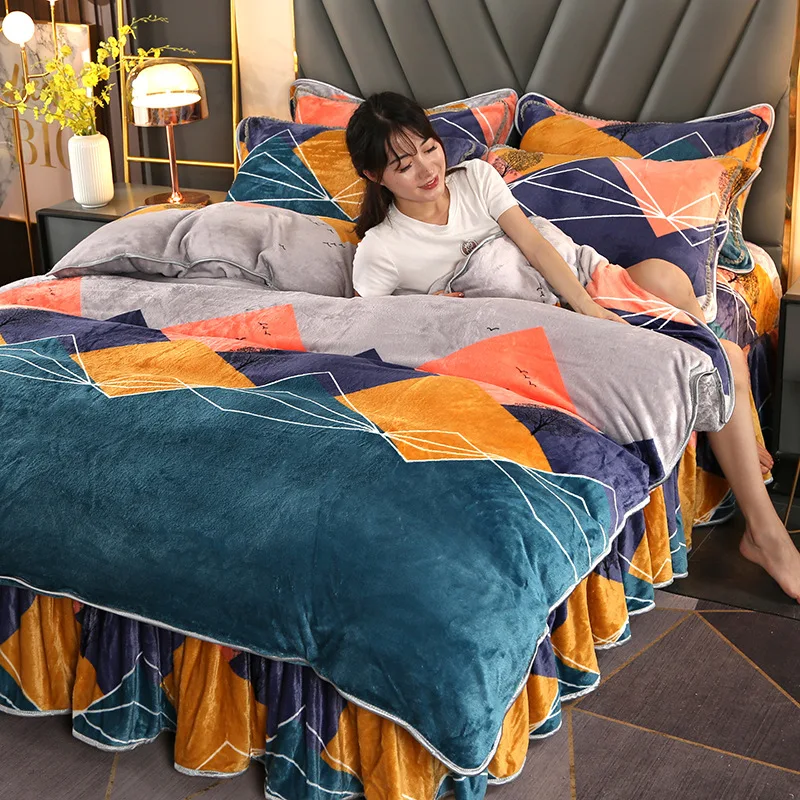 Winter Anti-static Velvet Flannel Soft Warm Duvet Cover Set Queen King Size 4Pcs Bedding Set Duvet Cover Fitted Sheet Pillowcase