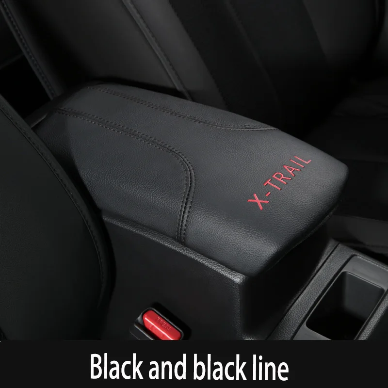 Для Nissan X trail T32 X-trail- центральный подлокотник коробка кожаный чехол для подлокотника кожаный чехол для украшения автомобиля - Цвет: black line 1pcs