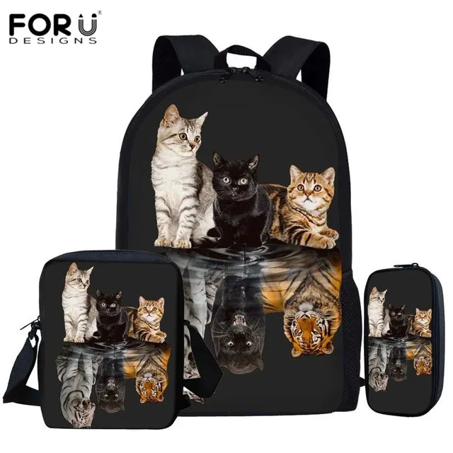 FORUDESIGNS/школьная сумка с 3D изображением кота и Тигра для детей, Детский рюкзак с изображением животных, школьный рюкзак для учеников начальной школы, Mochila - Цвет: HK855CEK