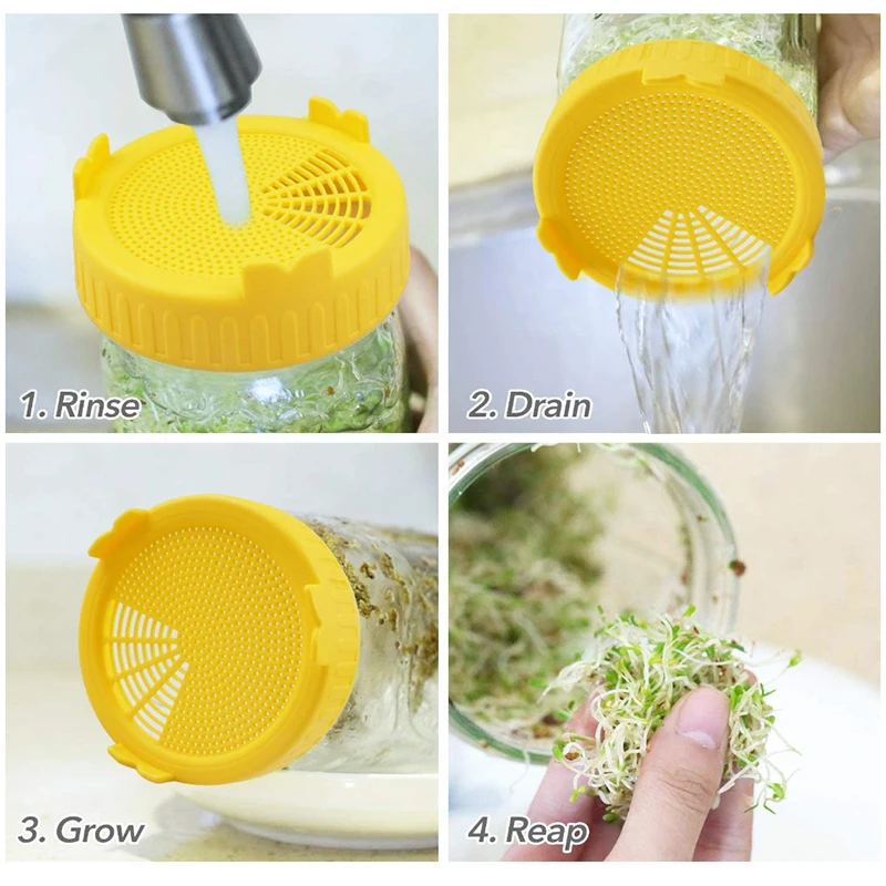 

1PCS Sprouting Lid Food Grade Mesh Sprout Cover Kit Seed Growing Germination Vegetable Silicone Sealing Ring Lid For Mason Jar