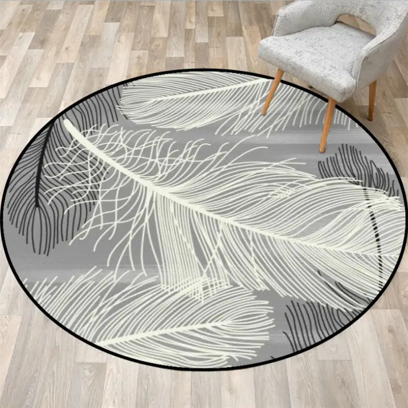 

Modern Area Rug for Bedroom Nordic Feather Pattern Non-slip Round Carpet Living Room Decoration Algombras De Sala