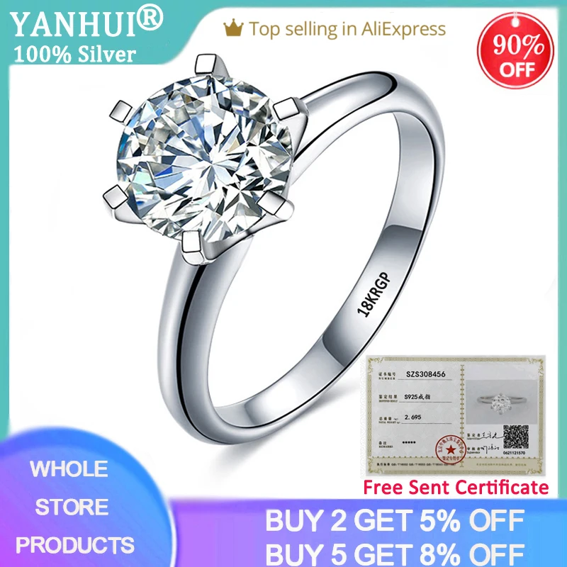 With Certificate Luxury 18K White Gold Ring Original 2.0ct Zirconia Diamond Wedding Band Silver 925 Jewelry Women Love Gift R168