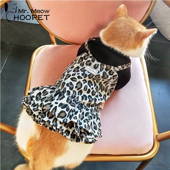 

Hoopet Pet Clothes Dress For Cats Ragdoll Kitten Cat Skirt Autumn/Winter Teddy Puppy Clothing Warm Leopard Print Dress