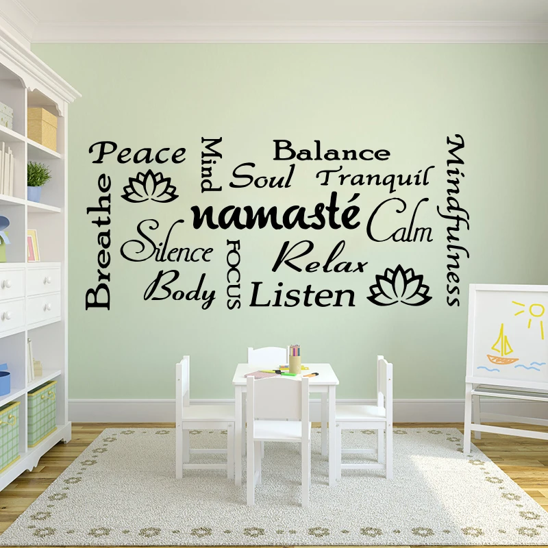 Namaste Yoga  Montage Meditation Lotus Flowers Wall Sticker Bedroom Yoga Room Namaste Lotus Relax Soul Wall Decal Living Room (3)