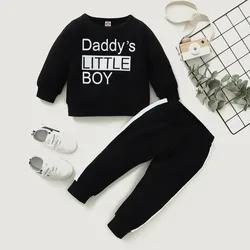 Vêtements pour bébés garçons, ensemble 2 pièces, haut à manches longues et pantalon avec lettres imprimées, tenue pour nouveau né 