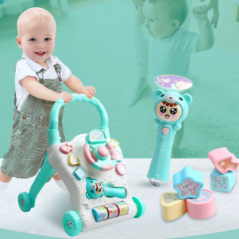 

Multifunctional Baby Walker Toys Toddler Trolley Sit-to-Stand ABS Musical Walker with Adjustable Height for Toddler 6-24Month
