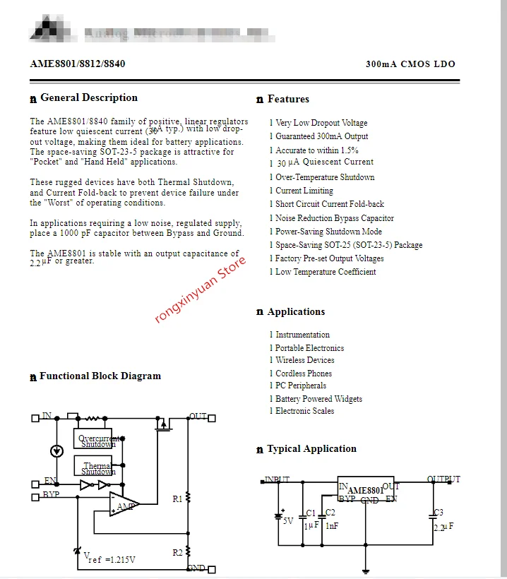 30 шт. AME8840BEEVZ AME8840BEEV ALDww 3,0 V SOT-25 300mA CMOS LDO AME8840