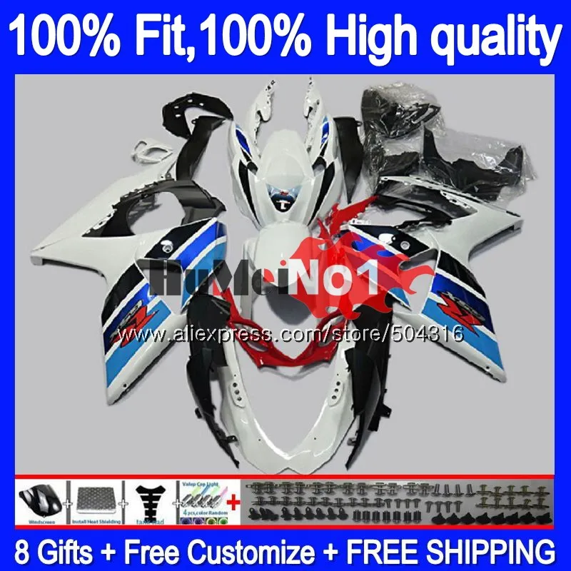 Инъекции для SUZUKI GSX-R1000 GSXR 1000 K9 23MC. 4 сине-белые GSXR1000 2009 2010 2011 2012 2013 09, 10, 11, 12, 13 лет, 16 обтекатель oem