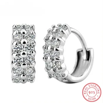 

925 Sterling Silver Earrings Double Row Shiny Zirconia Stud Earrings For Women brincos oorbellen boucle d'oreille S-E11