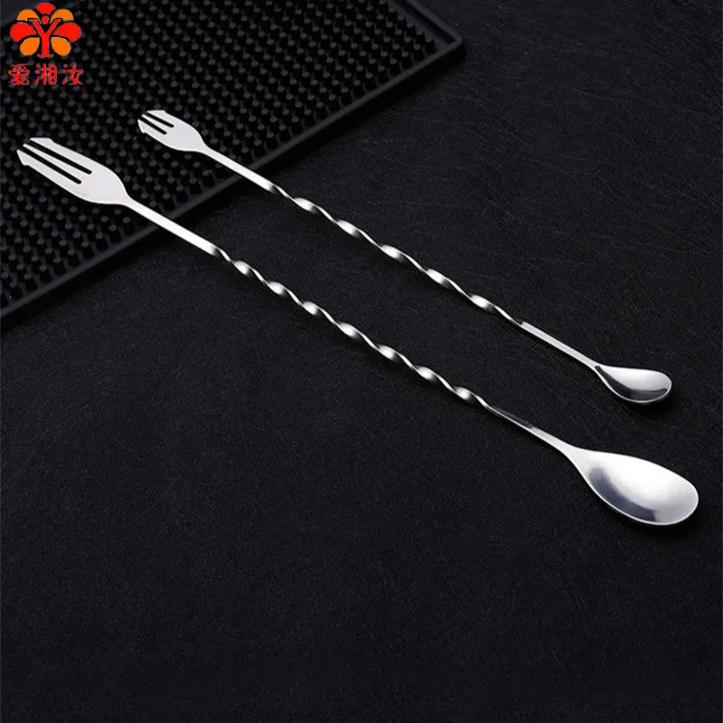 Stainless Steel Bar Spoon Cocktail Sticks Cocktail Shaker Spiral Fork Stirrers 26cm 32cm Kitchen Accessories