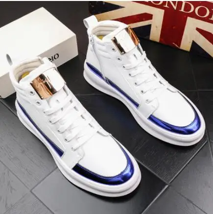 white blue Туристические туфли; Роскошная брендовая металлическая пряжка со звездой; Лоферы ручной работы на молнии с закрытым носком; Уличная обувь в байкерском стиле; мужские повседневные лоферы - Цвет: white blue