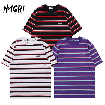 

NAGRI Triangular Printed Letter Men's Stripes T-shirt Popular Summer Cotton Short Sleeve Leisure T-shirt 2020 Europe And America