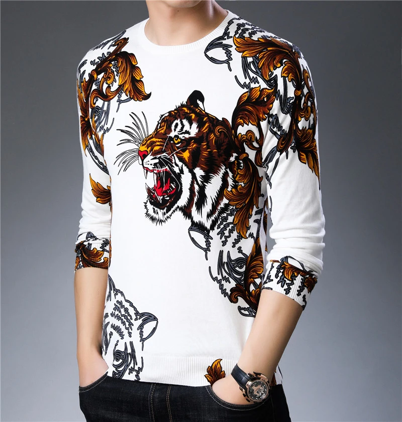 

Patterns Tiger Head Print Sweater Designer Pullover Sweter 2020 Spring Male Sweater M-3XL