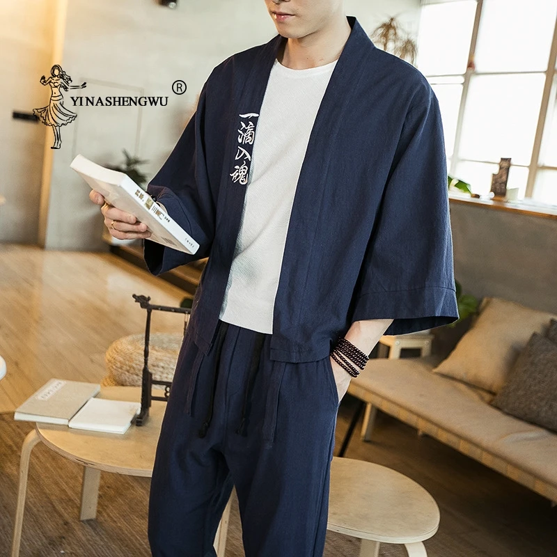 Летние пляжные повседневные рубашки Yukata мужские кимоно кардиган мужские японские кимоно Топ пальто кимоно костюм для косплея с принтом азиатская одежда