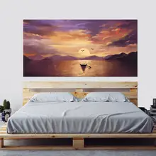 Закат Дерево лодка шаблон прикроватная Настенная Наклейка настенные картины