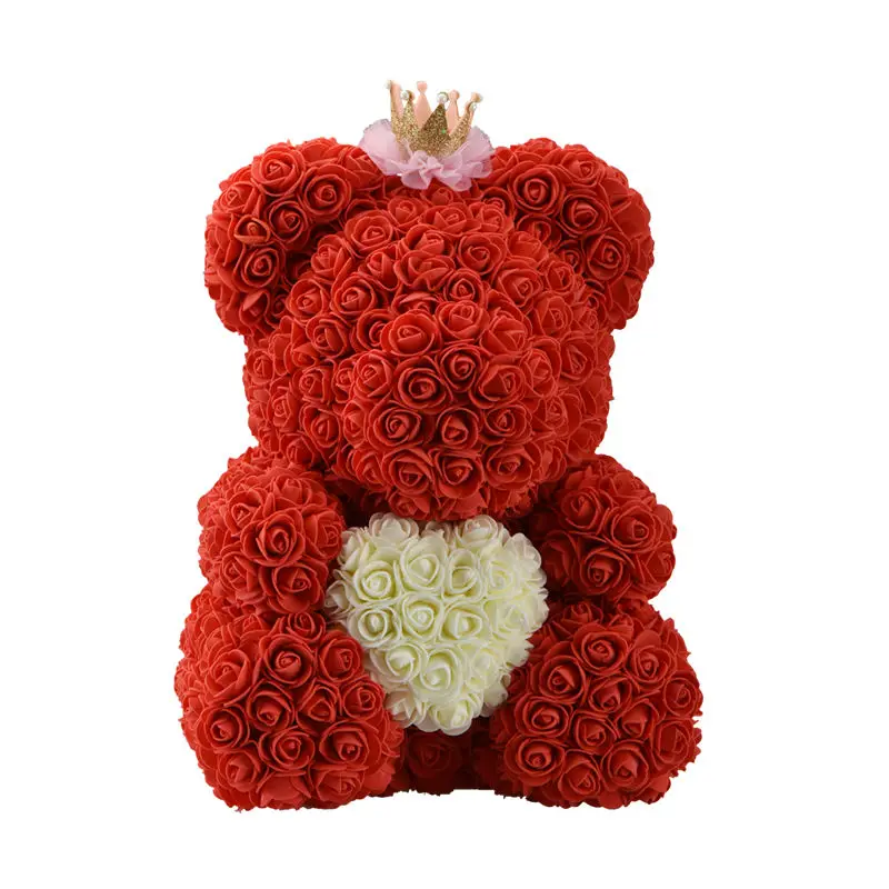 Горячая Распродажа 40 см плюшевый мишка с короной в подарочной коробке медведь из роз искусственный цветок подарки на год для женщин подарок на день Святого Валентина - Цвет: 40cm red with white
