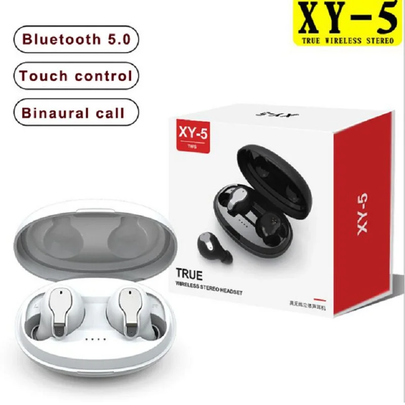Новая мода V5.0 Bluetooth наушники XY-5 стерео мини Беспроводные наушники с микрофоном зарядная коробка беспроводные наушники - Цвет: White