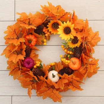 

Autumn Wreath Window Door Hanging Decoration Maple Leaf Fall Garland Pendant Christmas Party Artificial Fall Wreath Decoration
