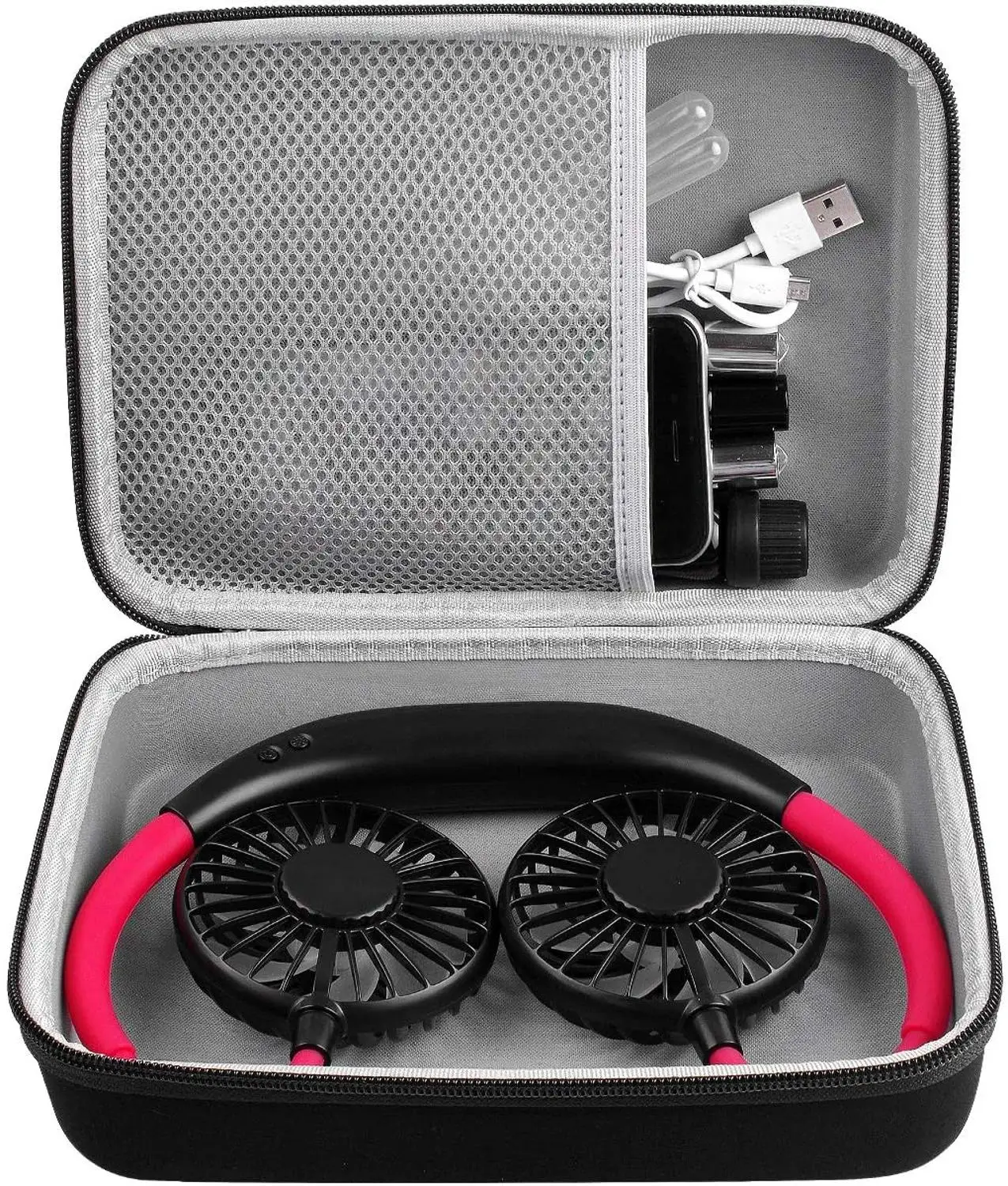 Mini USB Rechargeable Hands Free Neckband Fans. Case Compatible with Portable Hanging Neck Sports Fan Box Only 
