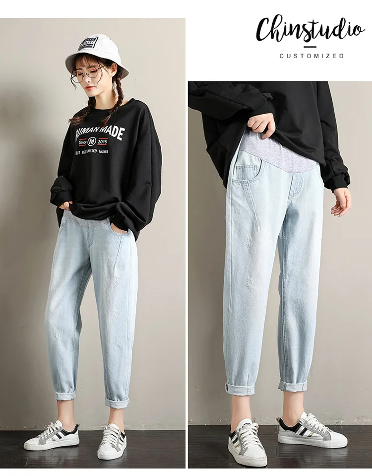 High Waist Trousers Loose Denim Jeans Pregnancy Abdominal Pants Jeans Maternity Pants For Pregnant Women Clothes