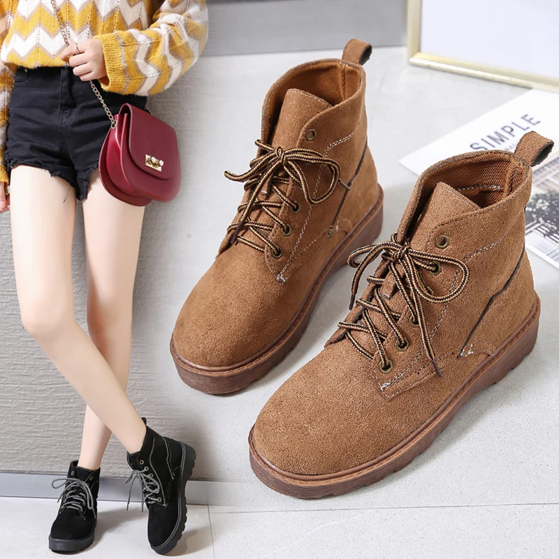 

Women's Mid Calf Boots Low Heels booties Round Toe Lace Up Shoes Booties Ladies Luxury Designer Bootee Woman 2019 Rubber Autumn